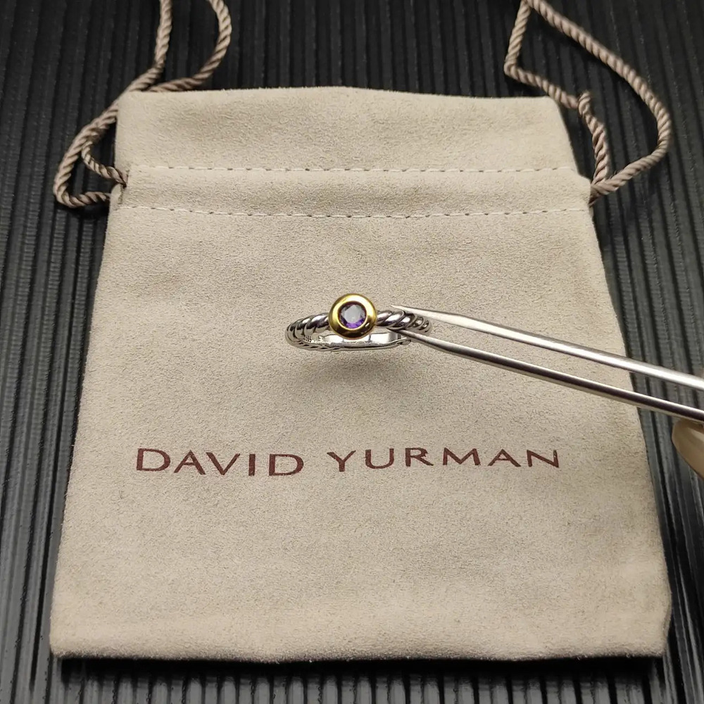 David Yurman Two-Color Petite Cable Purple Diamond Ring